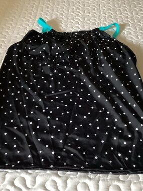 Kim Rogers Black Polka Dot swim top with Teal Straps